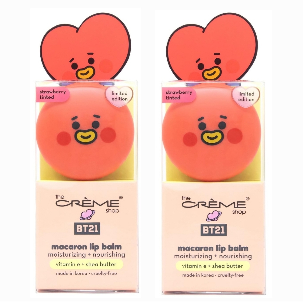 New 2-Pack The Creme Shop BT21 Macaron Lip Balm Limited Edition Strawberry Milk